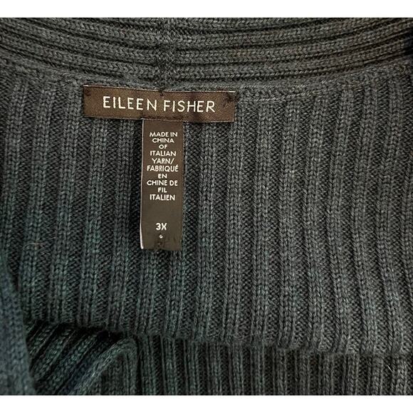 Eileen Fisher Italian Fine Merino Wool Long Cardigan Size 3X Blue Ribbed Luxury - Picture 6 of 7